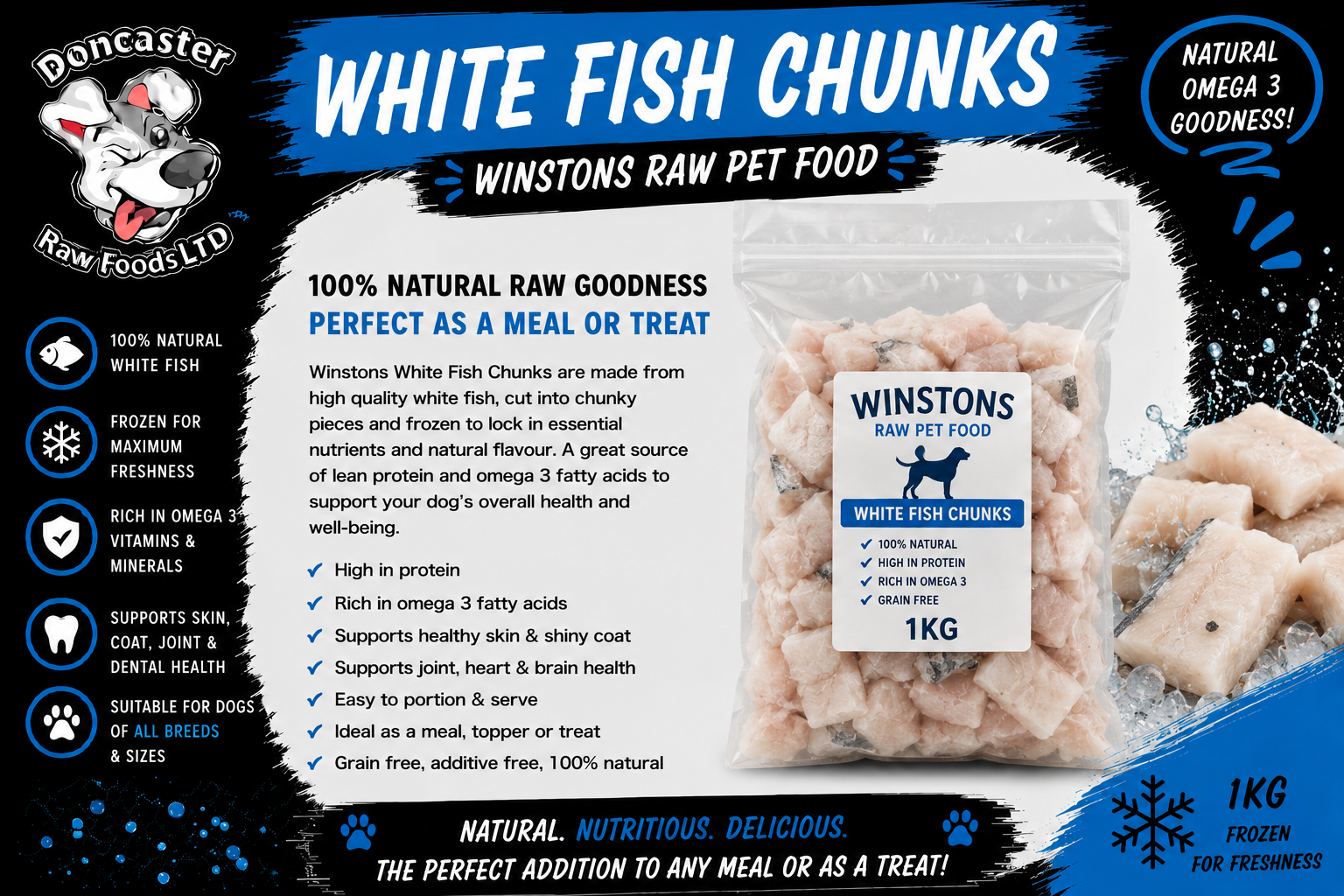 Winstons Raw Pet Food White Fish Chunks